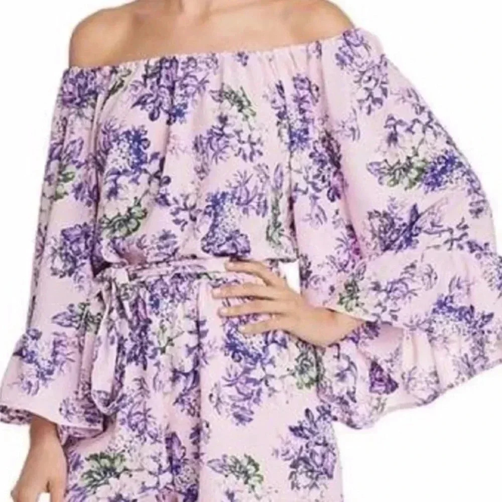 Waif lilac flowers off shoulder festival dress size Medium